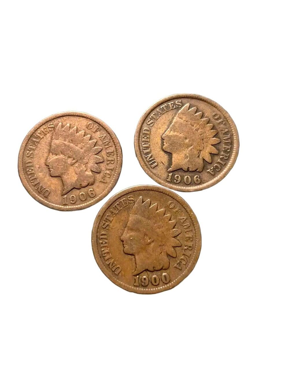 1900-(2)1906 Lot of 3 Coins Indian Head Pennies All Good condition #311